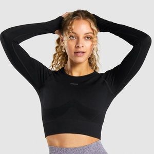 Gymshark Flex Sports Long Sleeve Crop Top - Black/Charcoal